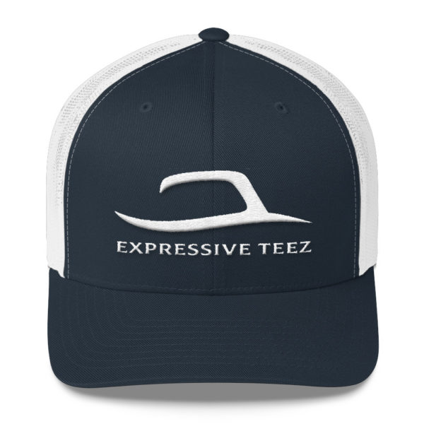 Navy and White Retro Mesh Back Snapback hats by Expressive Teez