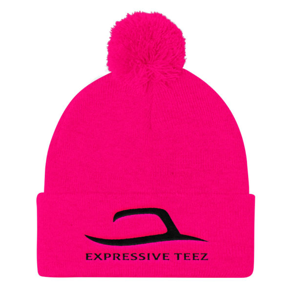 Neon Pink Pom Pom Knit Beanies by Expressive Teez