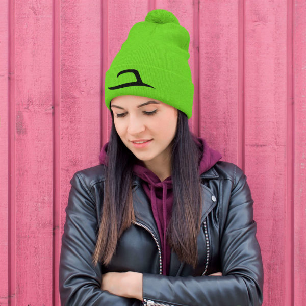 Neon Green Minimalist Expressive Teez pom pom knit beanie